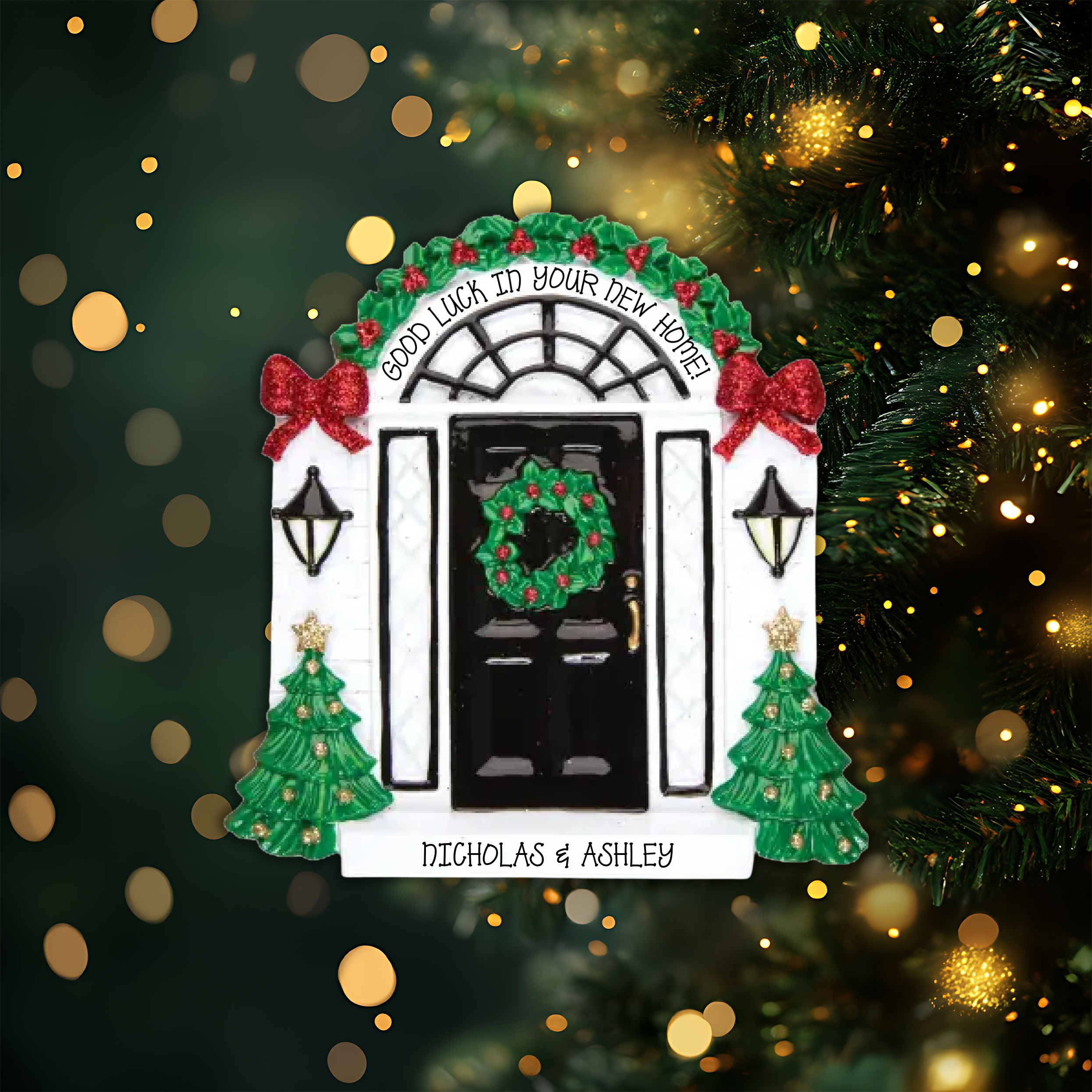 ot836-elegant-black-door-personalized-christmas-ornament