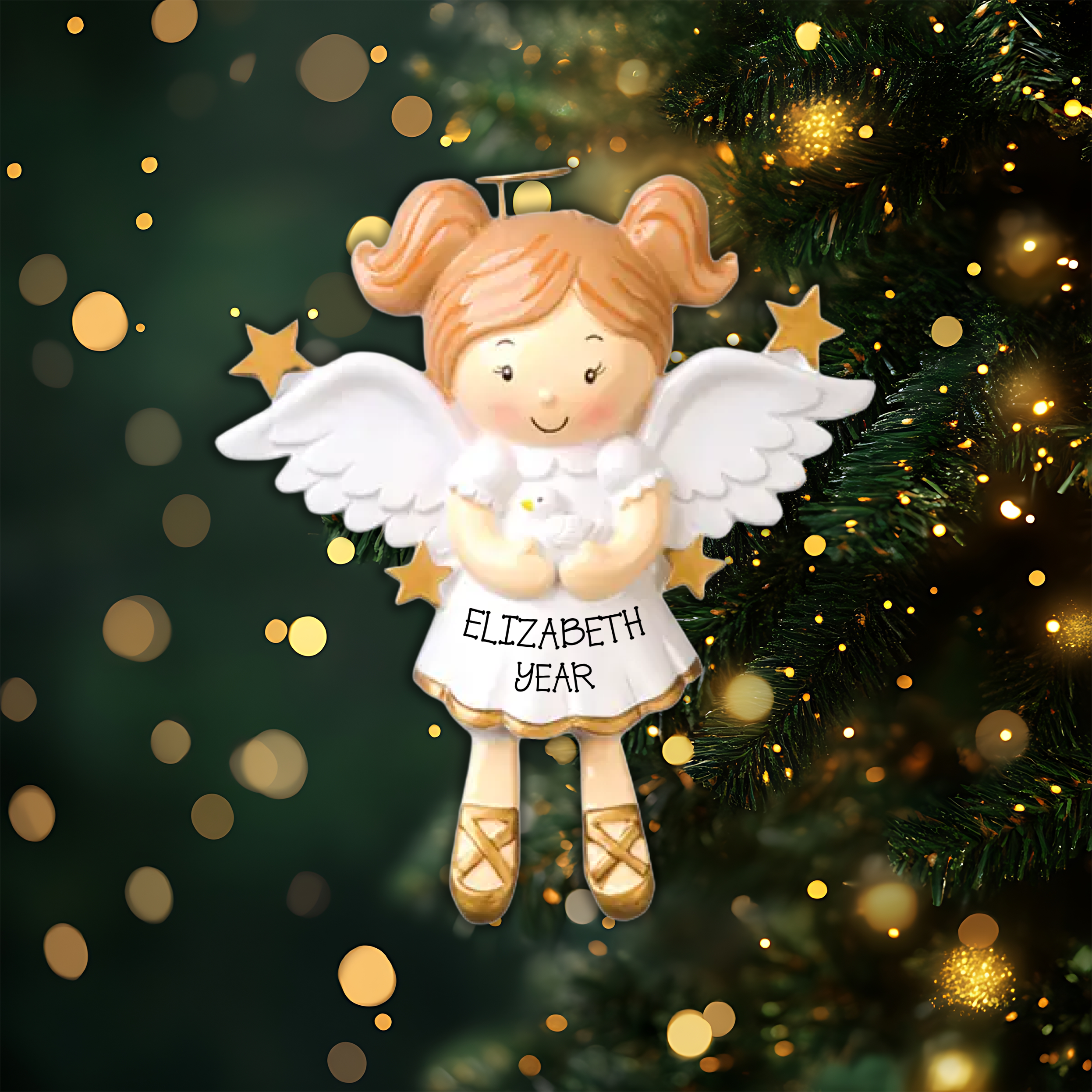 Angel With Dove Personalized Christmas Ornament