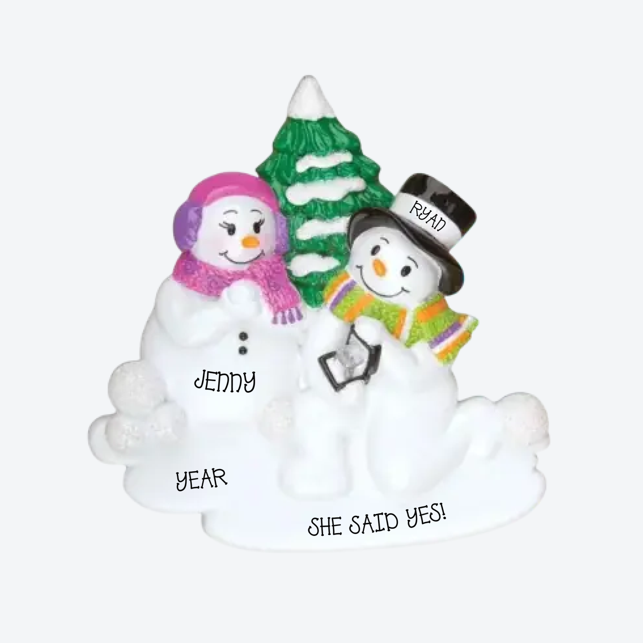 Snow Couple Engagement Personalized Christmas Ornament