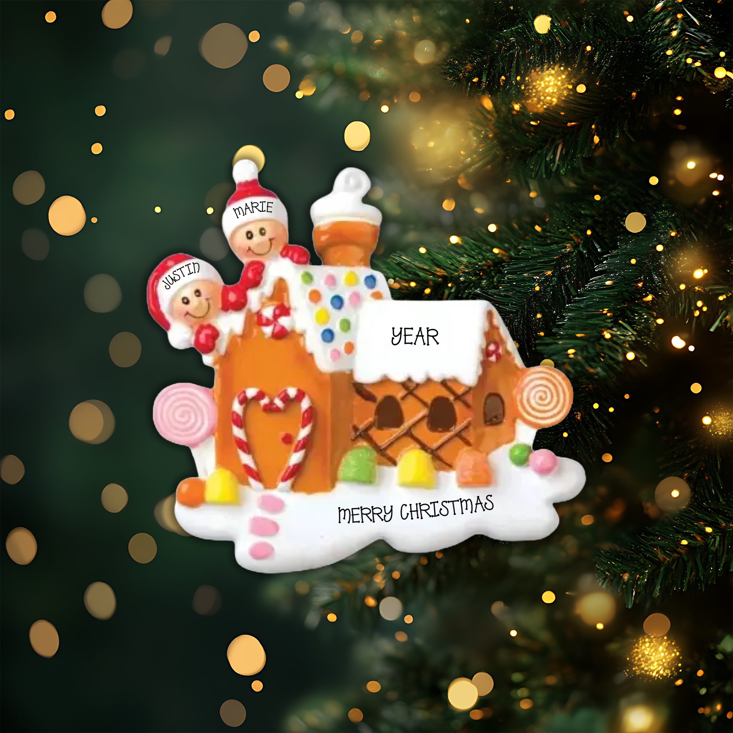 Gingerbread House Couple Personalized Christmas Ornament