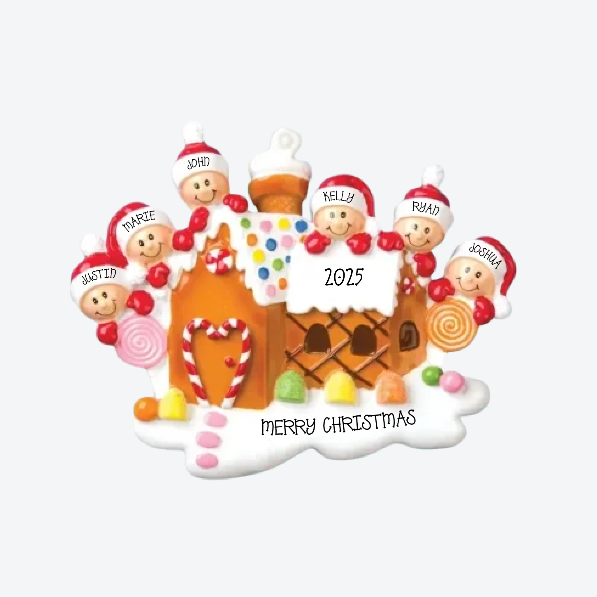 Gingerbread House Family of 6 Personalized Christmas Ornament