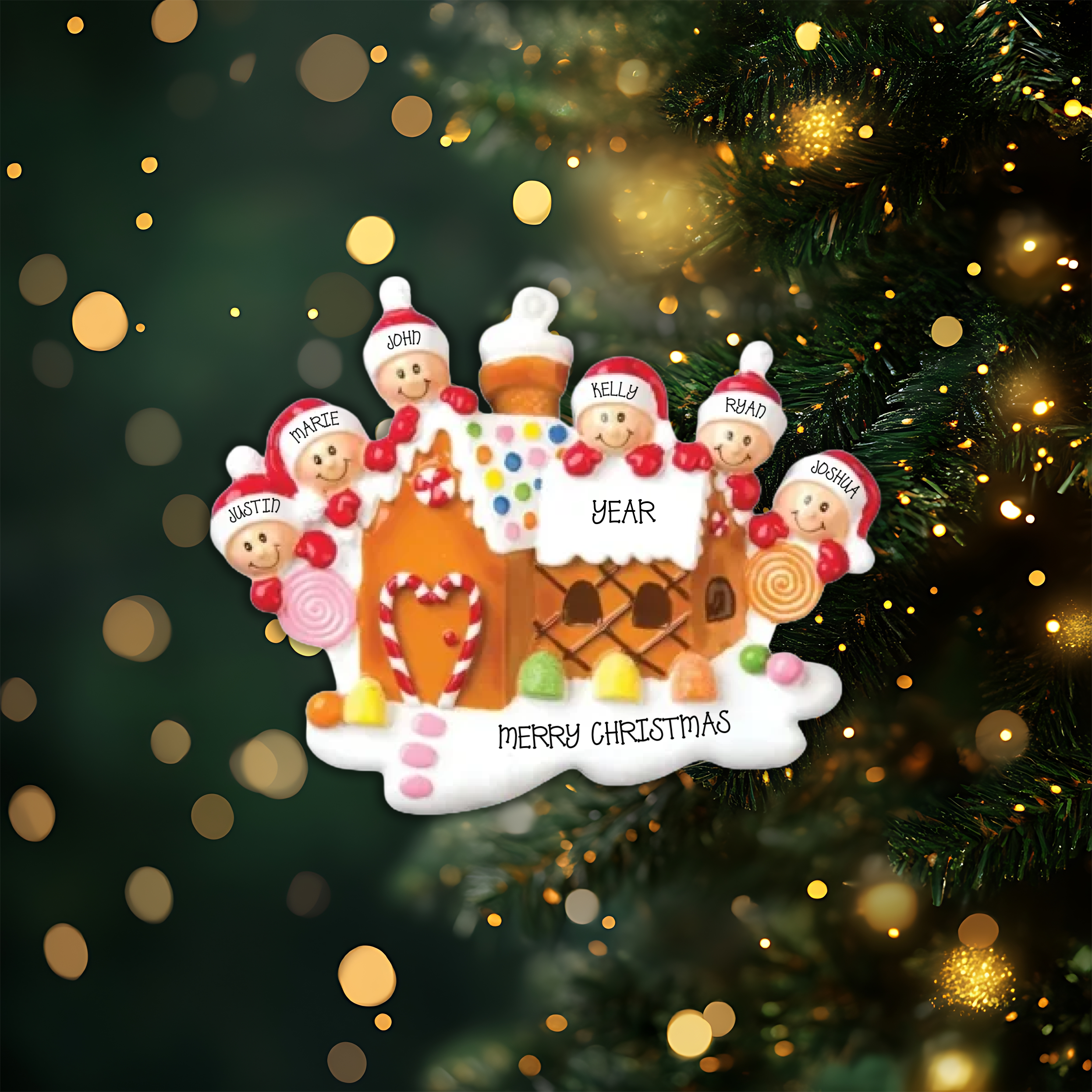 Gingerbread House Family of 6 Personalized Christmas Ornament