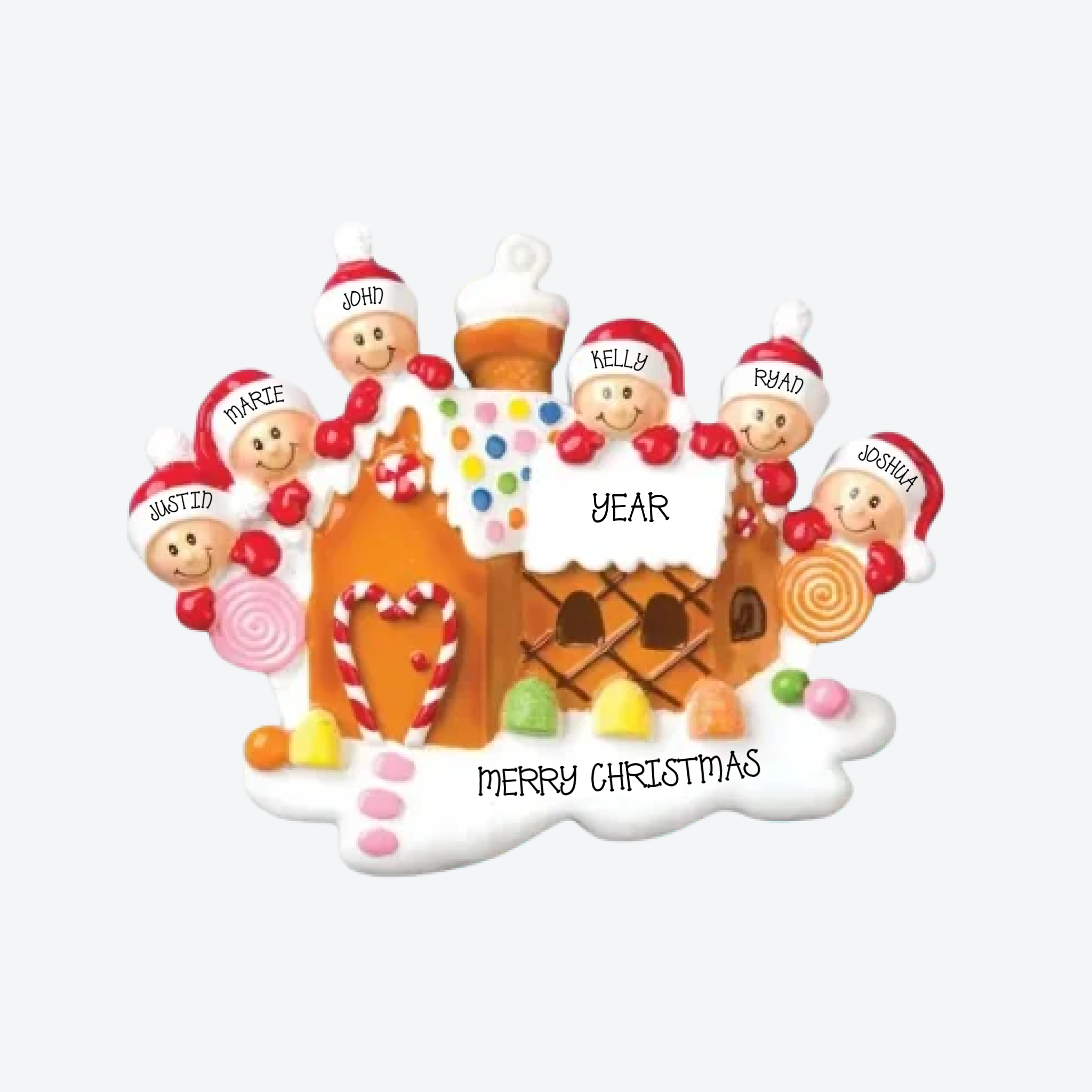 Gingerbread House Family of 6 Personalized Christmas Ornament
