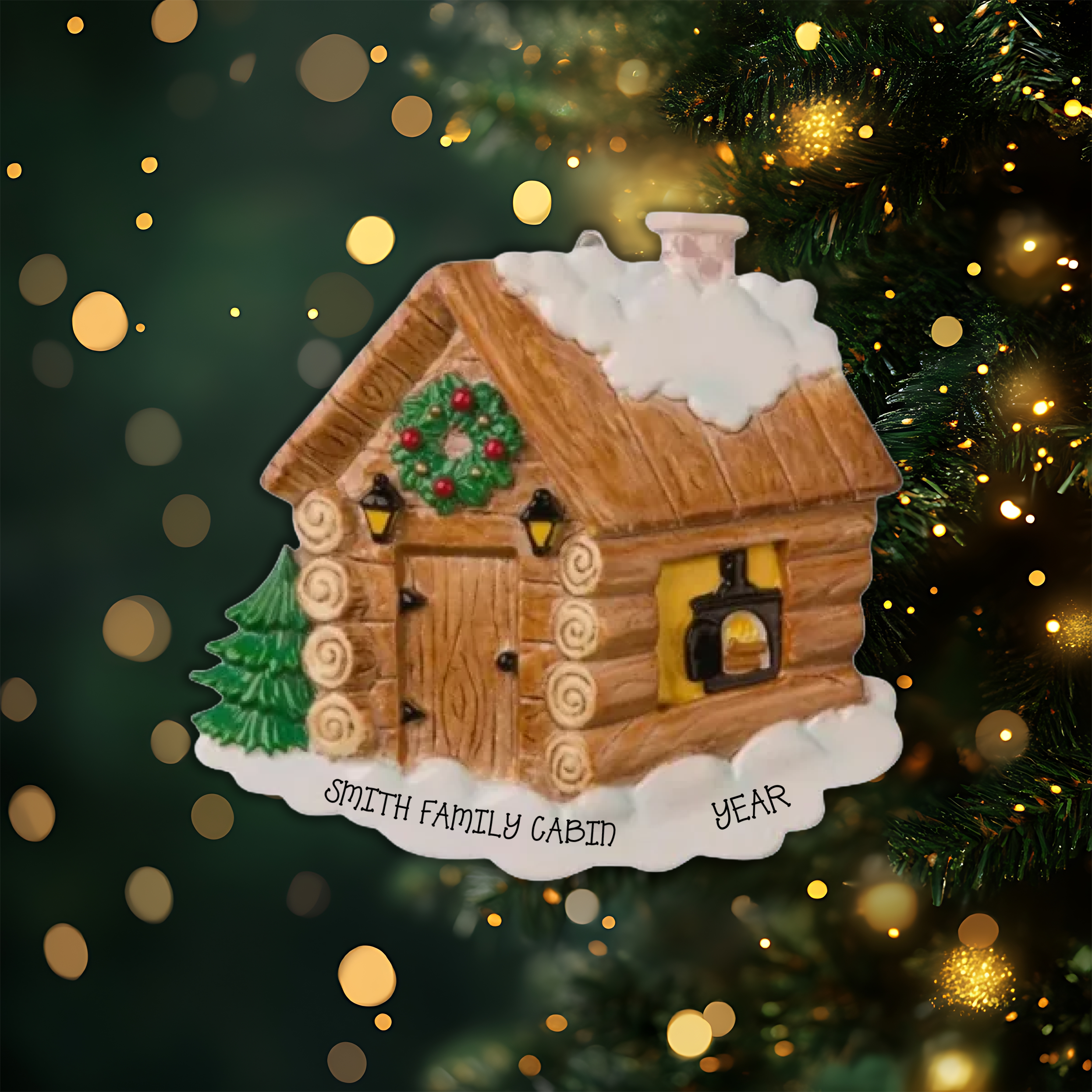 Log Cabin Personalized Christmas Ornament