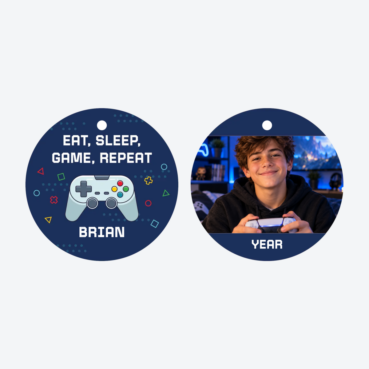 Personalized Hard Core Gamer Photo Christmas Ornament
