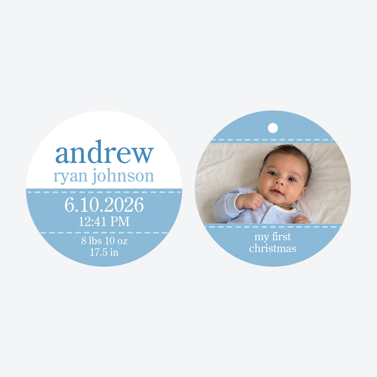 Personalized Boy Birth Stats Photo Christmas Ornament