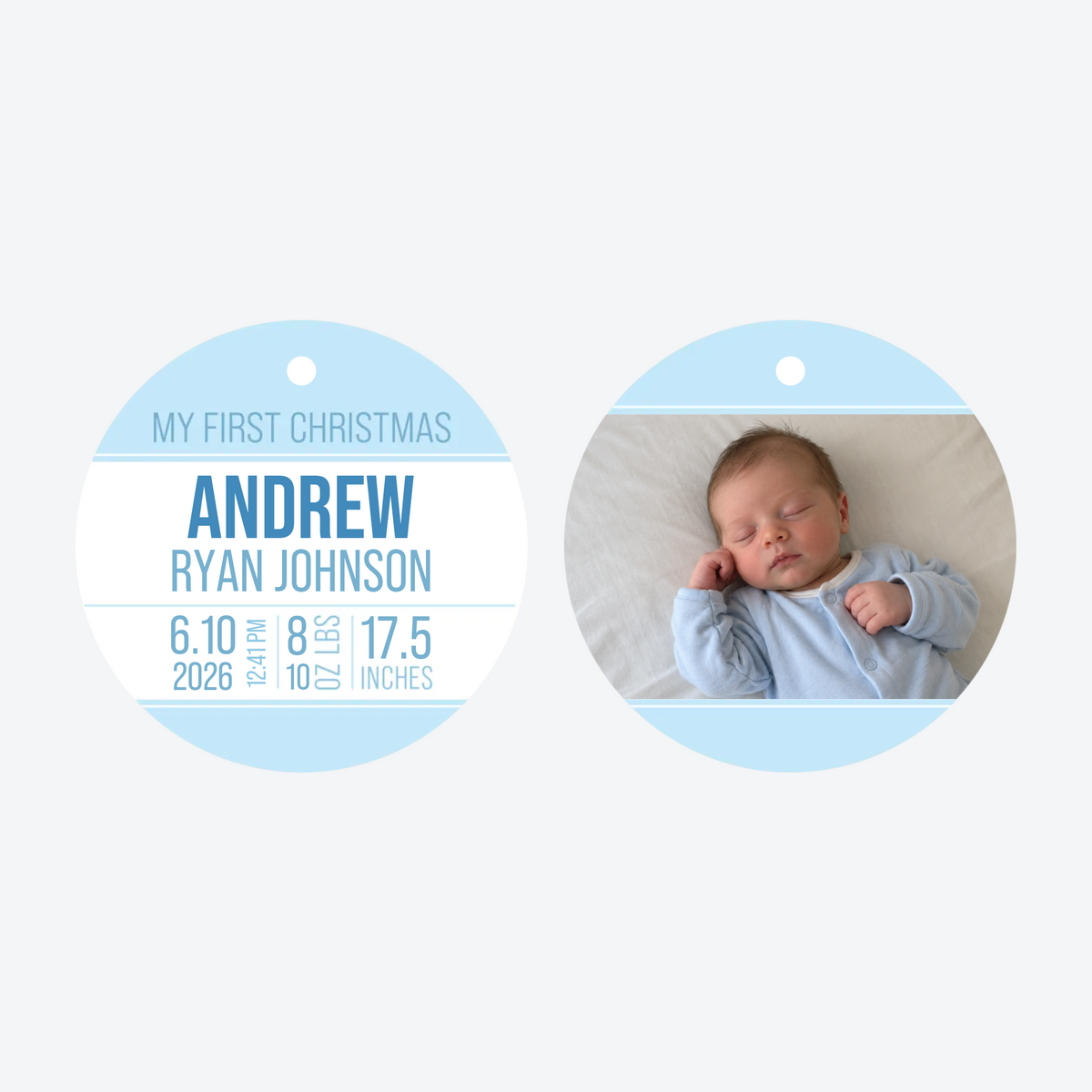 Personalized Boy Birth Stats Photo Christmas Ornament