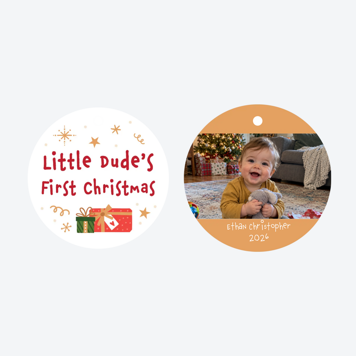 Personalized Little Dude's First Christmas Photo Ornament