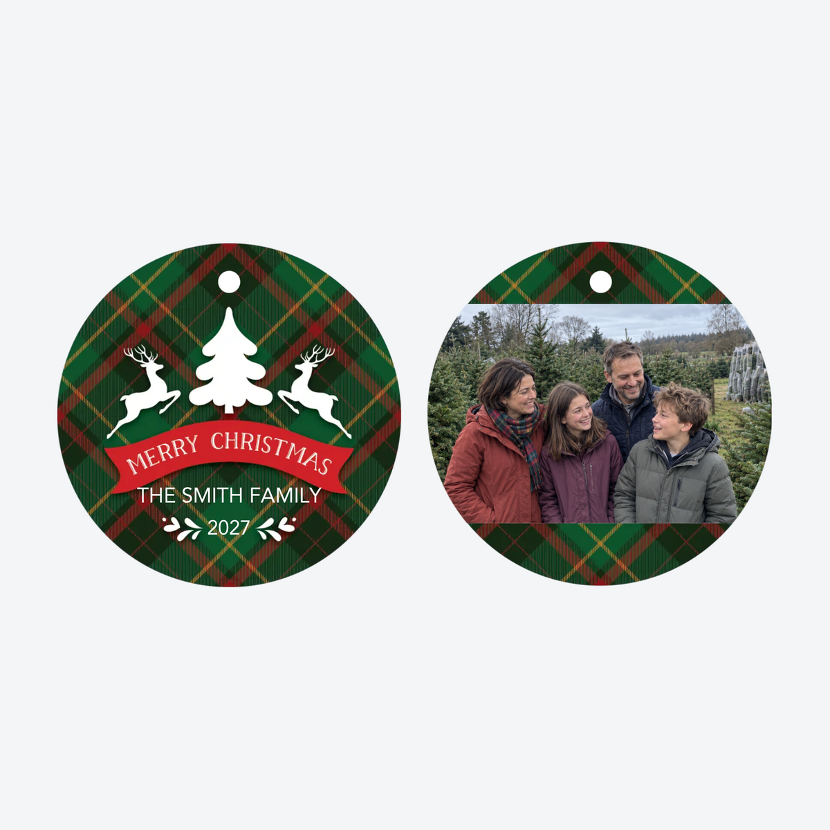 Personalized Plaid Merry Christmas Photo Ornament