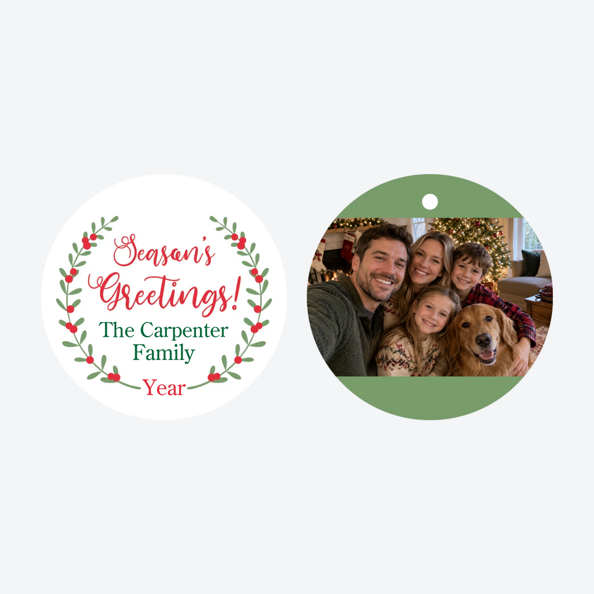 Personalized Wreath Family Photo Christmas Ornament