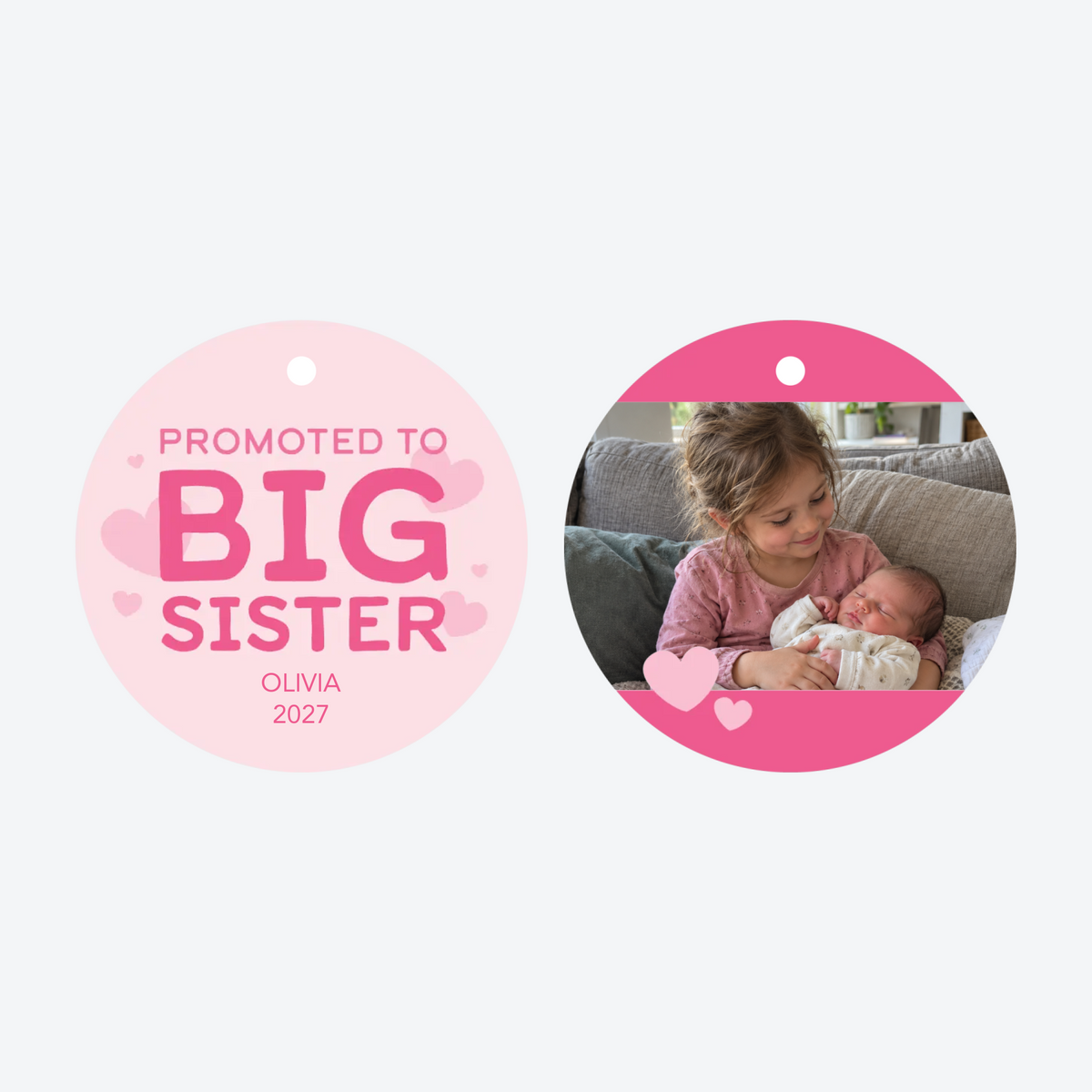 Personalized Promoted to Big Sister Photo Christmas Ornament