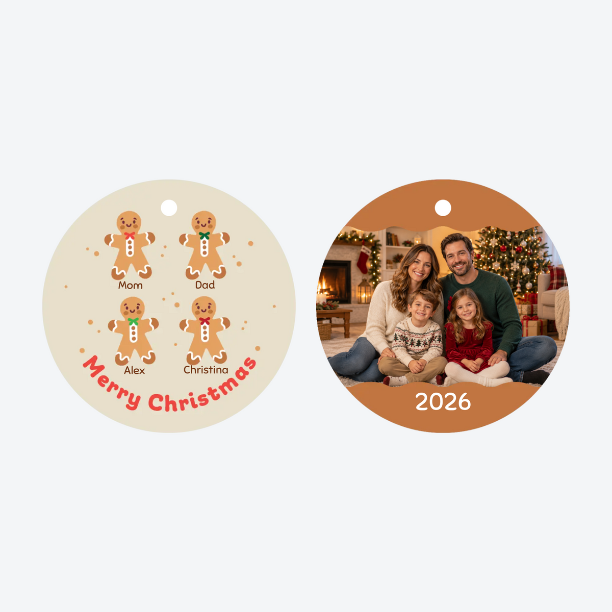 Personalized Gingerbread Family of 4 Photo Christmas Ornament