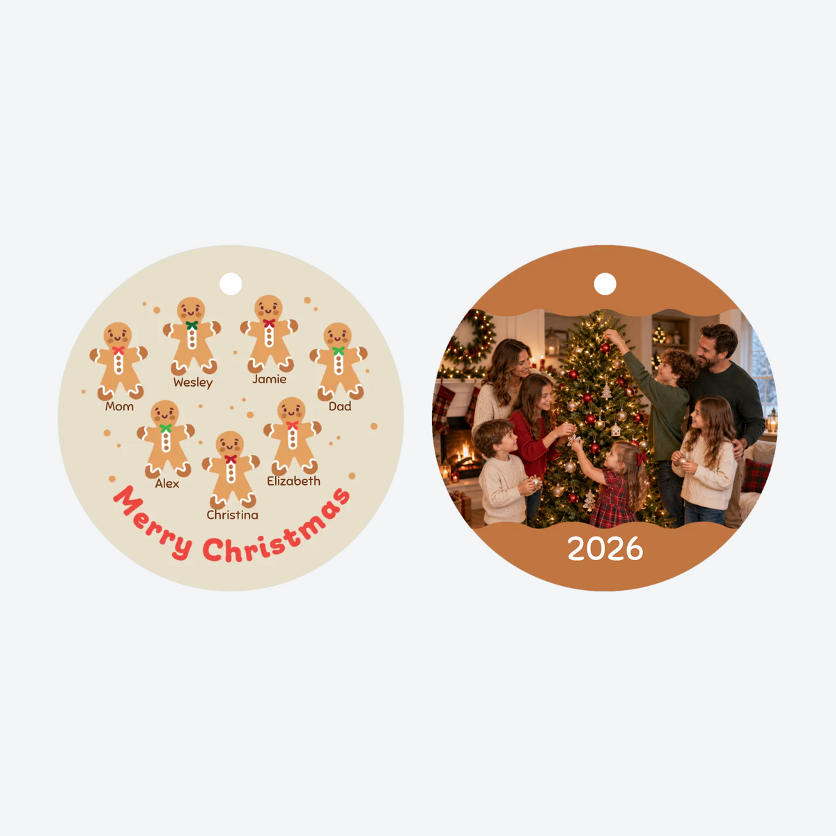 Personalized Gingerbread Family of 7 Photo Christmas Ornament