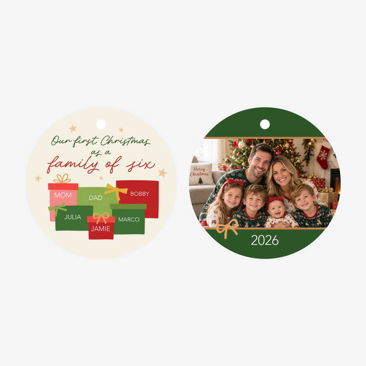 Personalized First Christmas As a Family of 6 Photo Christmas Ornament