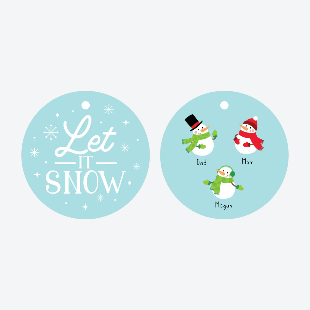 Personalized Snowman Family of 3 Christmas Ornament