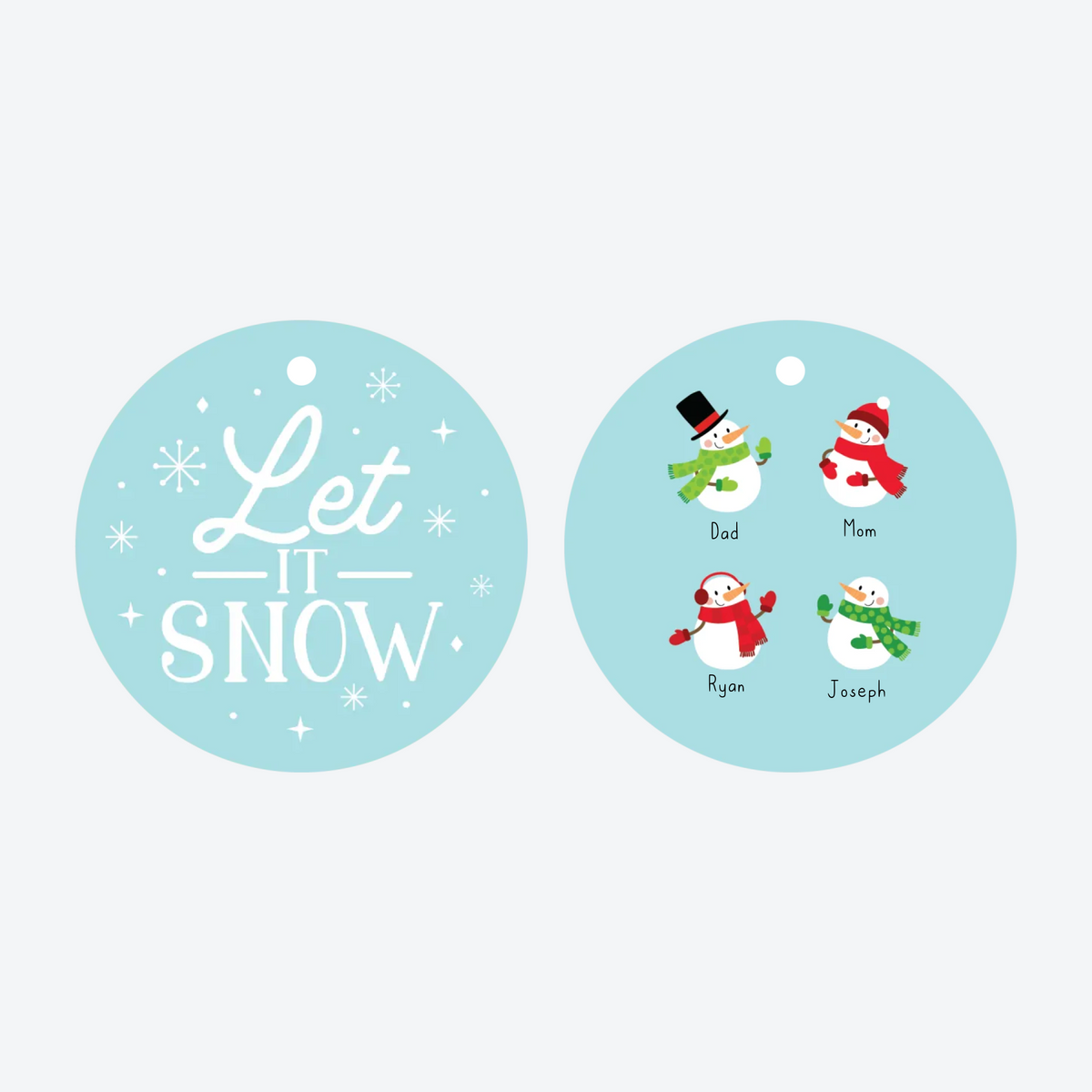 Personalized Snowman Family of 4 Christmas Ornament