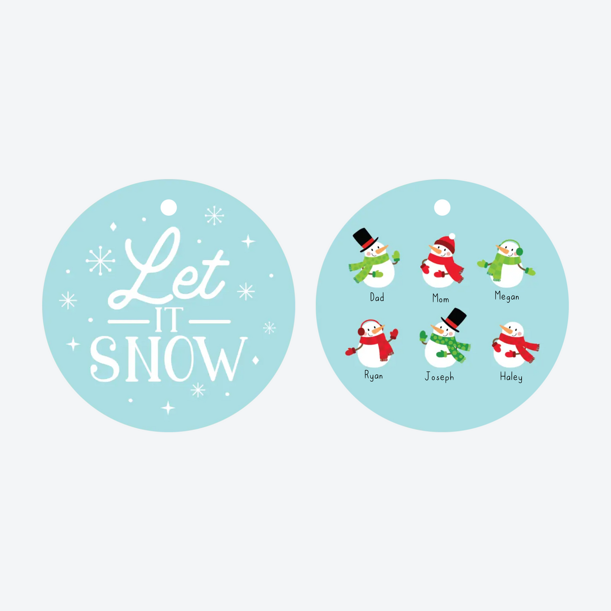 Personalized Snowman Family of 6 Christmas Ornament