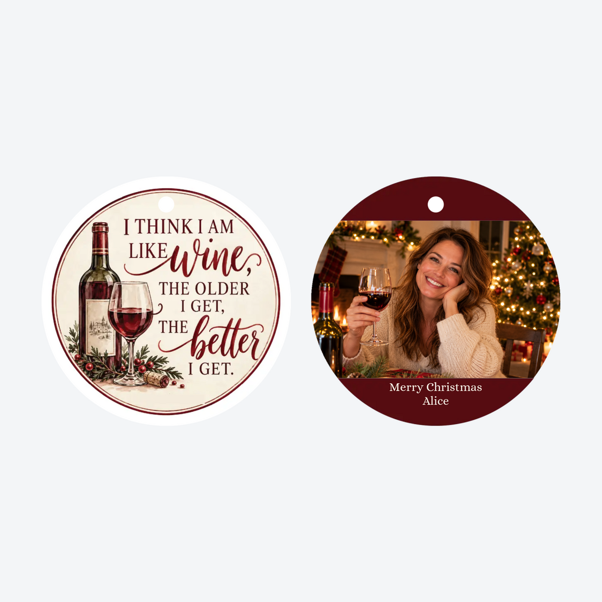 Personalized Wine Drinkers Photo Christmas Ornament