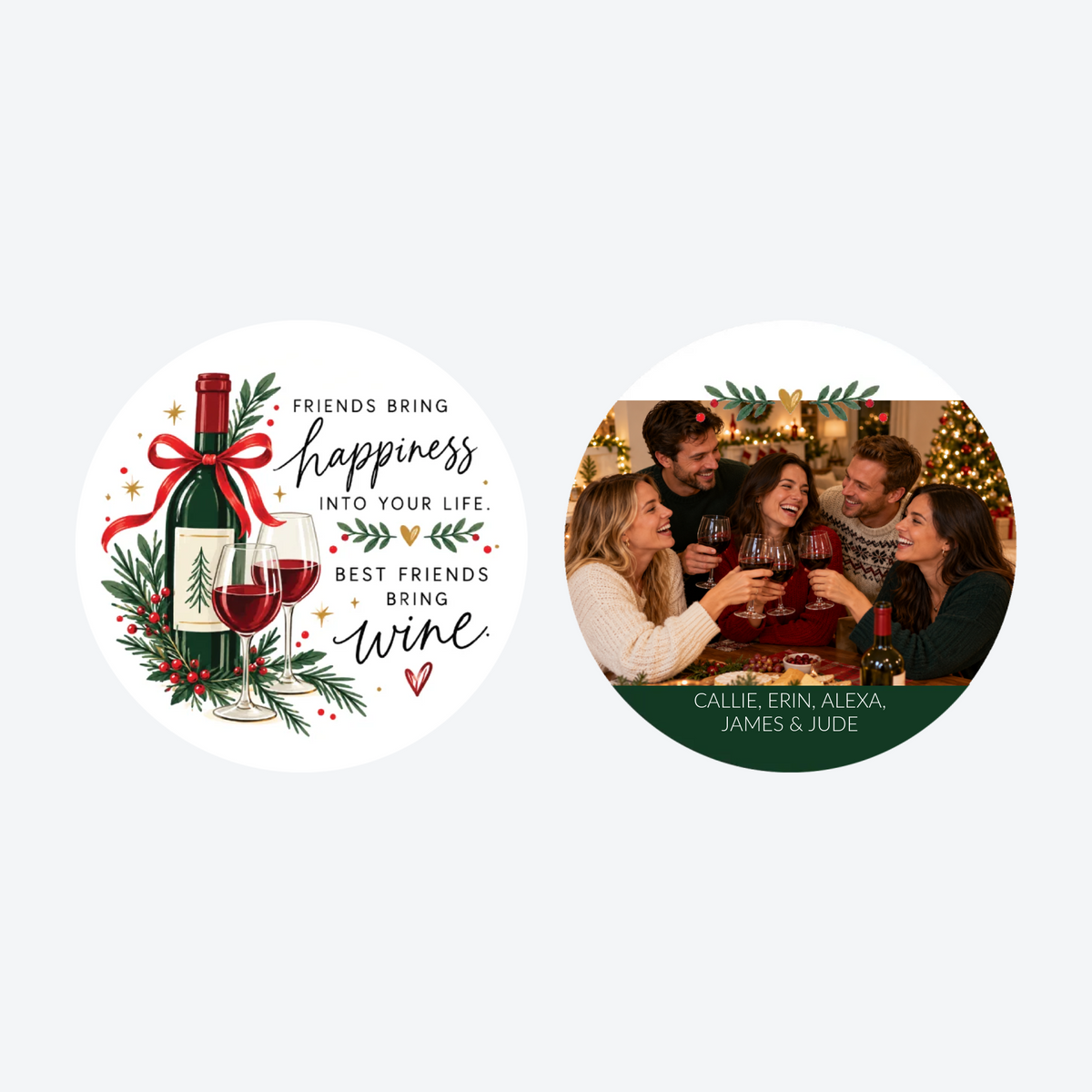 Personalized Wine and Friends Photo Christmas Ornament