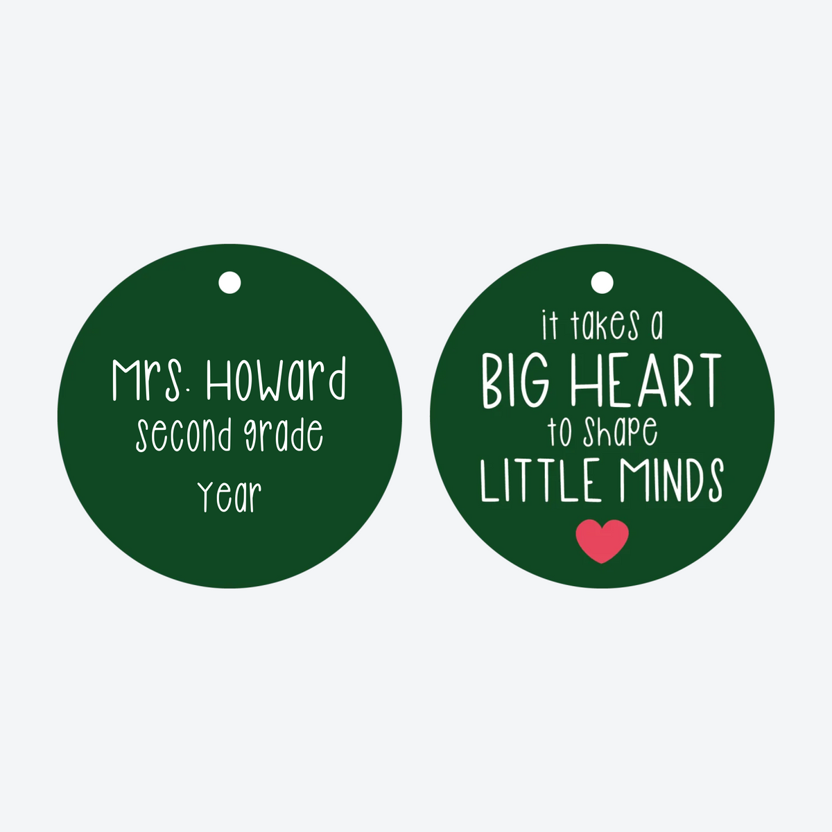 Personalized Teacher Big Heart Christmas Ornament