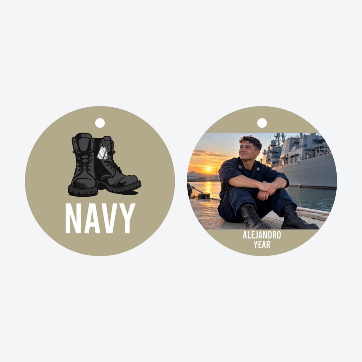 Personalized Navy Boots Photo Christmas Ornament