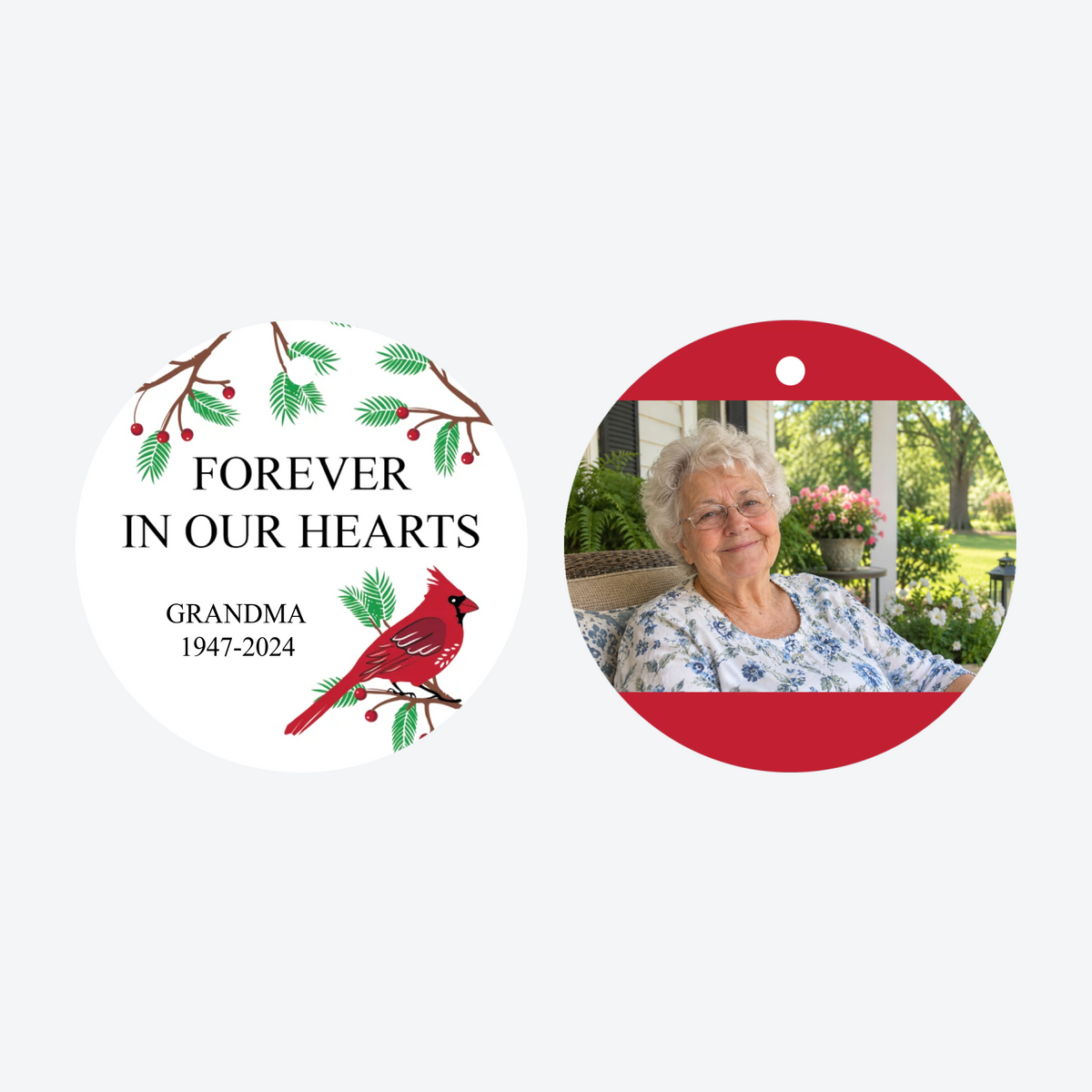 Personalized Cardinals Memorial Photo Christmas Ornament