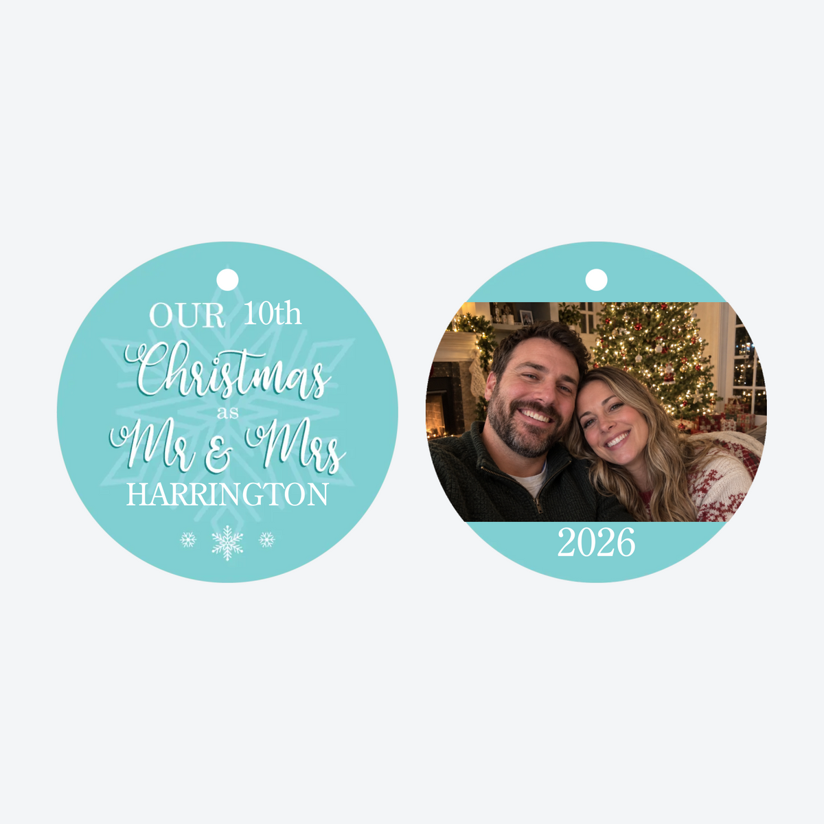 Personalized Snowflake Anniversary Photo Christmas Ornament