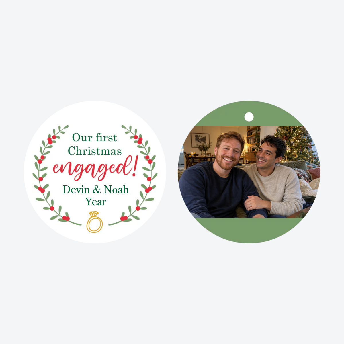 Personalized First Christmas Engaged Photo Christmas Ornament