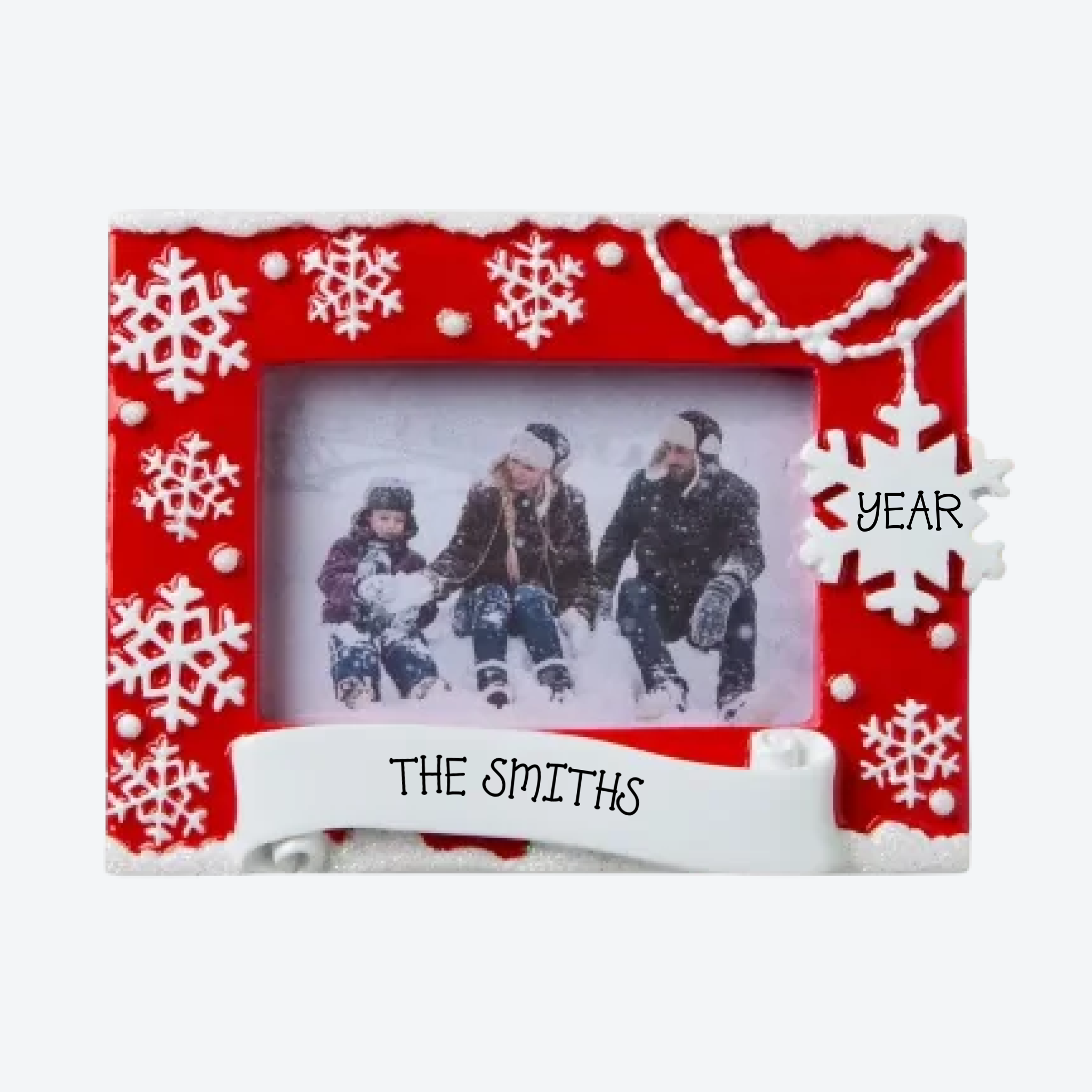Snowflake Picture Frame Red Personalized Christmas Ornament