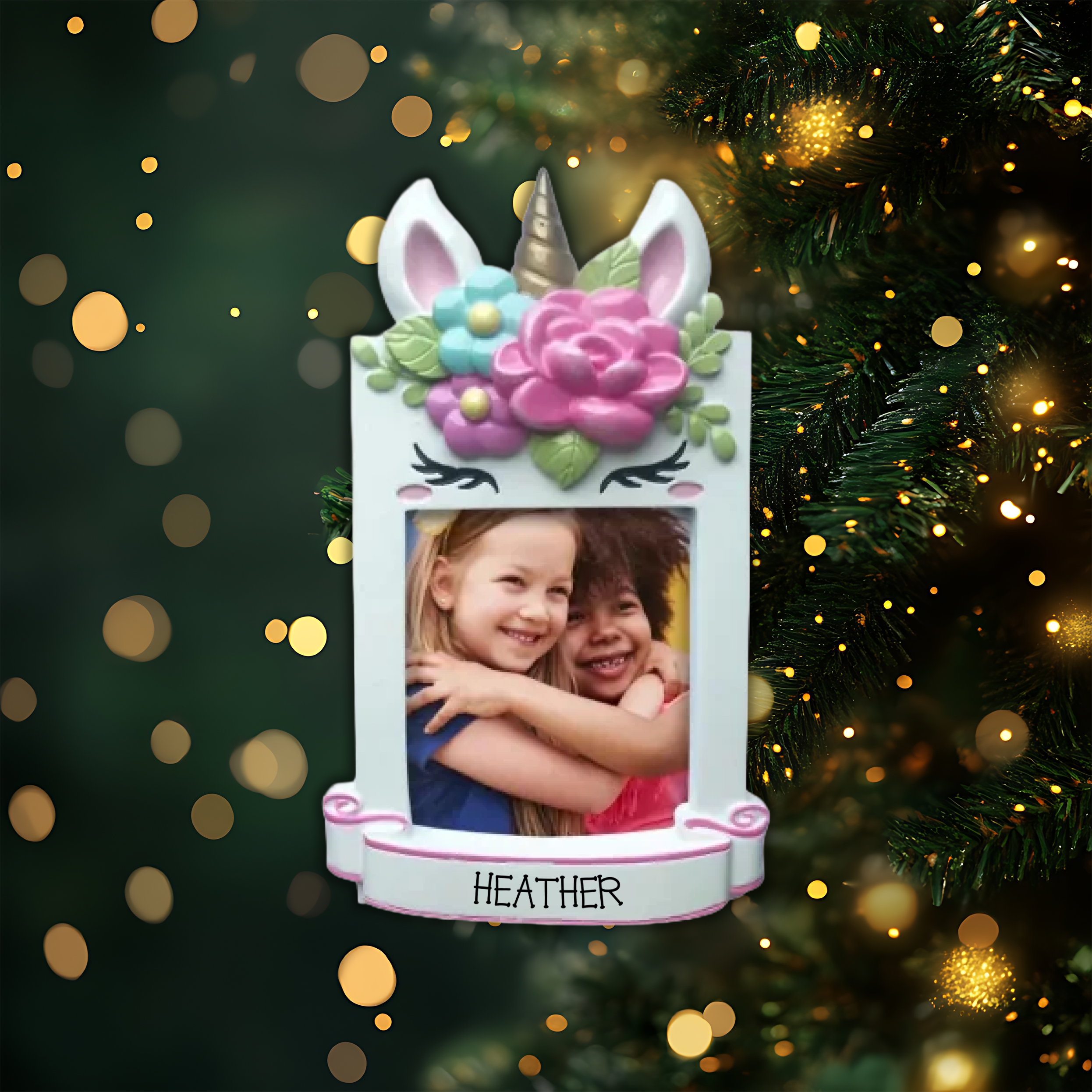 Unicorn Picture Frame Personalized Christmas Ornament