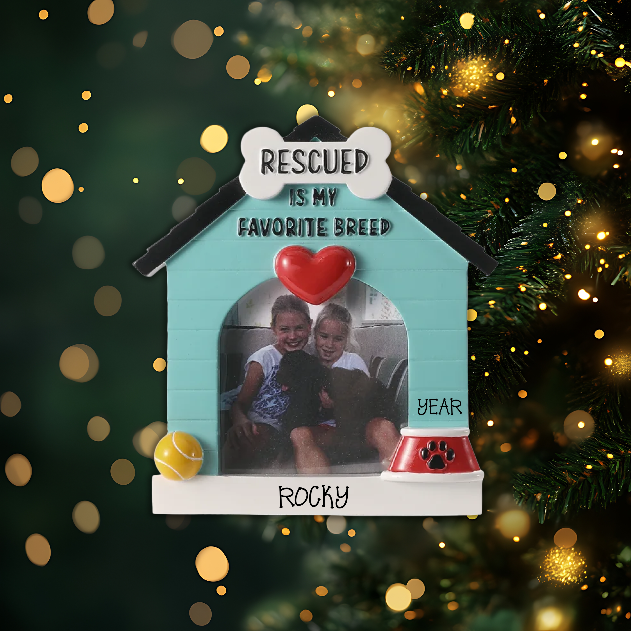 Rescued Pet Photo Frame Personalized Christmas Ornament