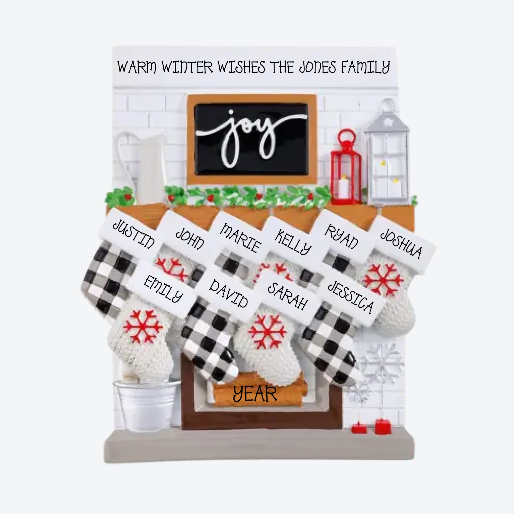 Fireplace Mantle Family of 10 Personalized Table Topper