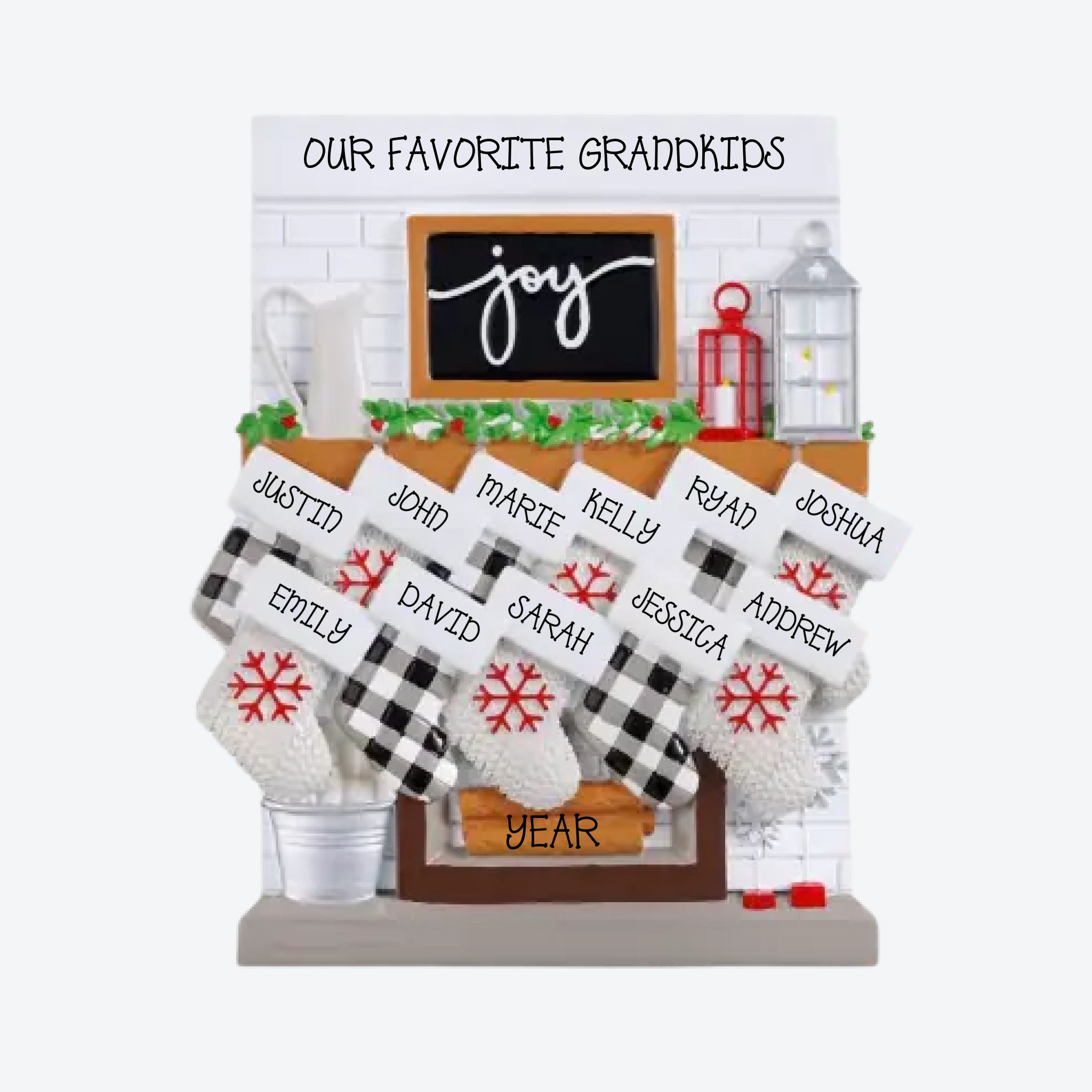 Fireplace Mantle Family of 11 Personalized Table Topper