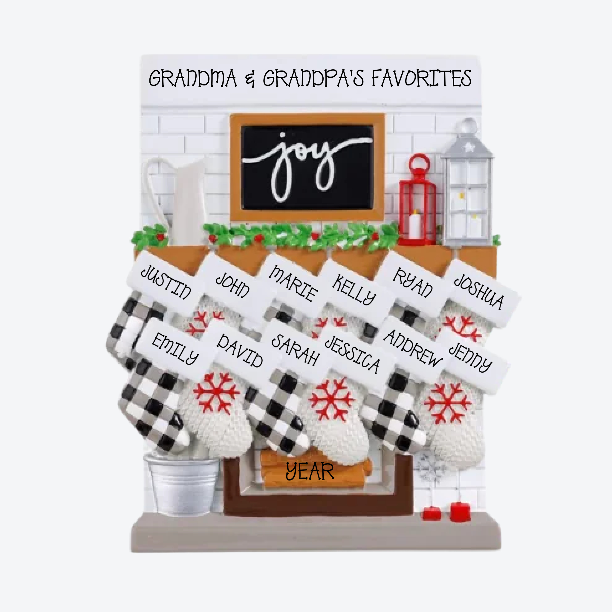 Fireplace Mantle Family of 12 Personalized Table Topper