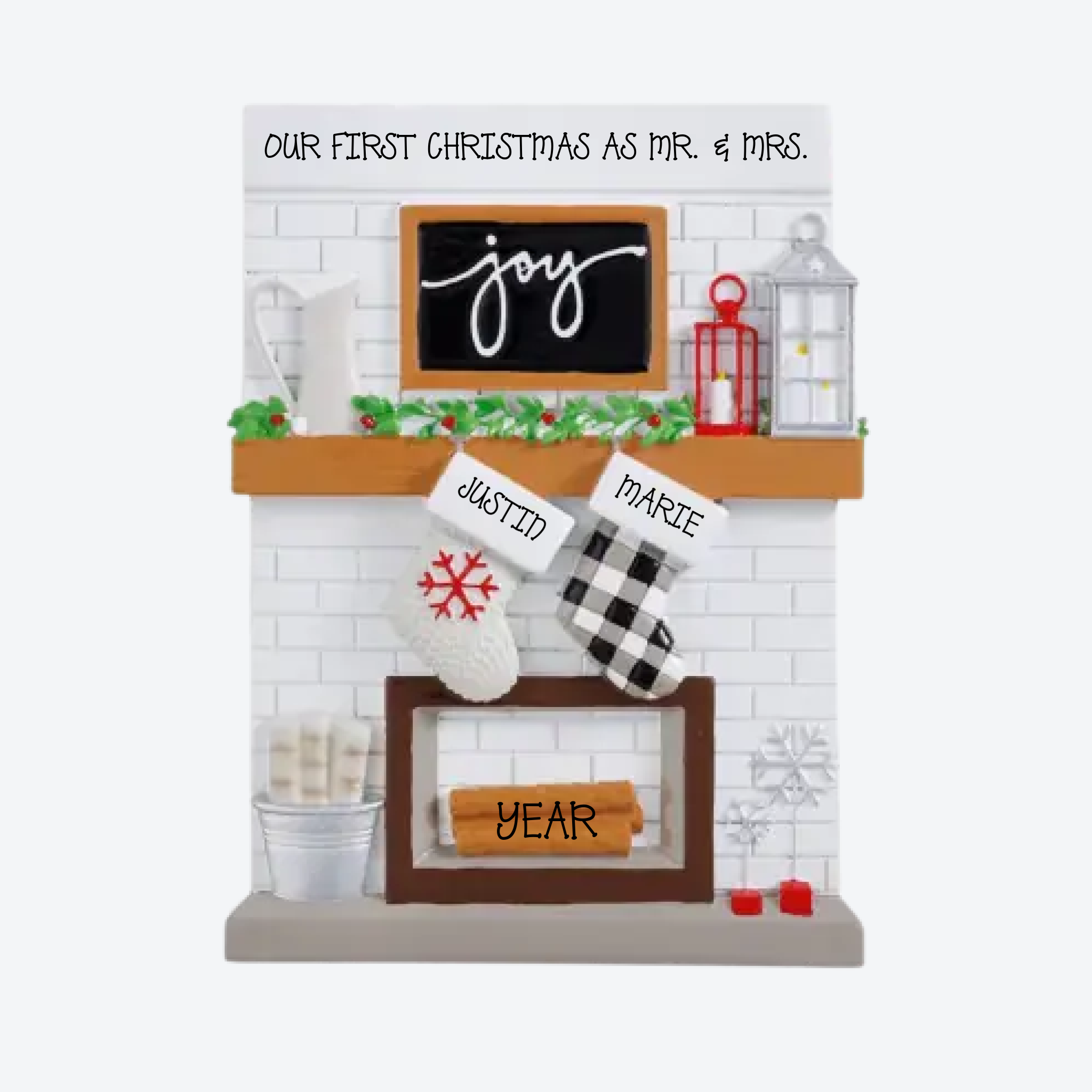 Fireplace Mantle Couple Personalized Table Topper