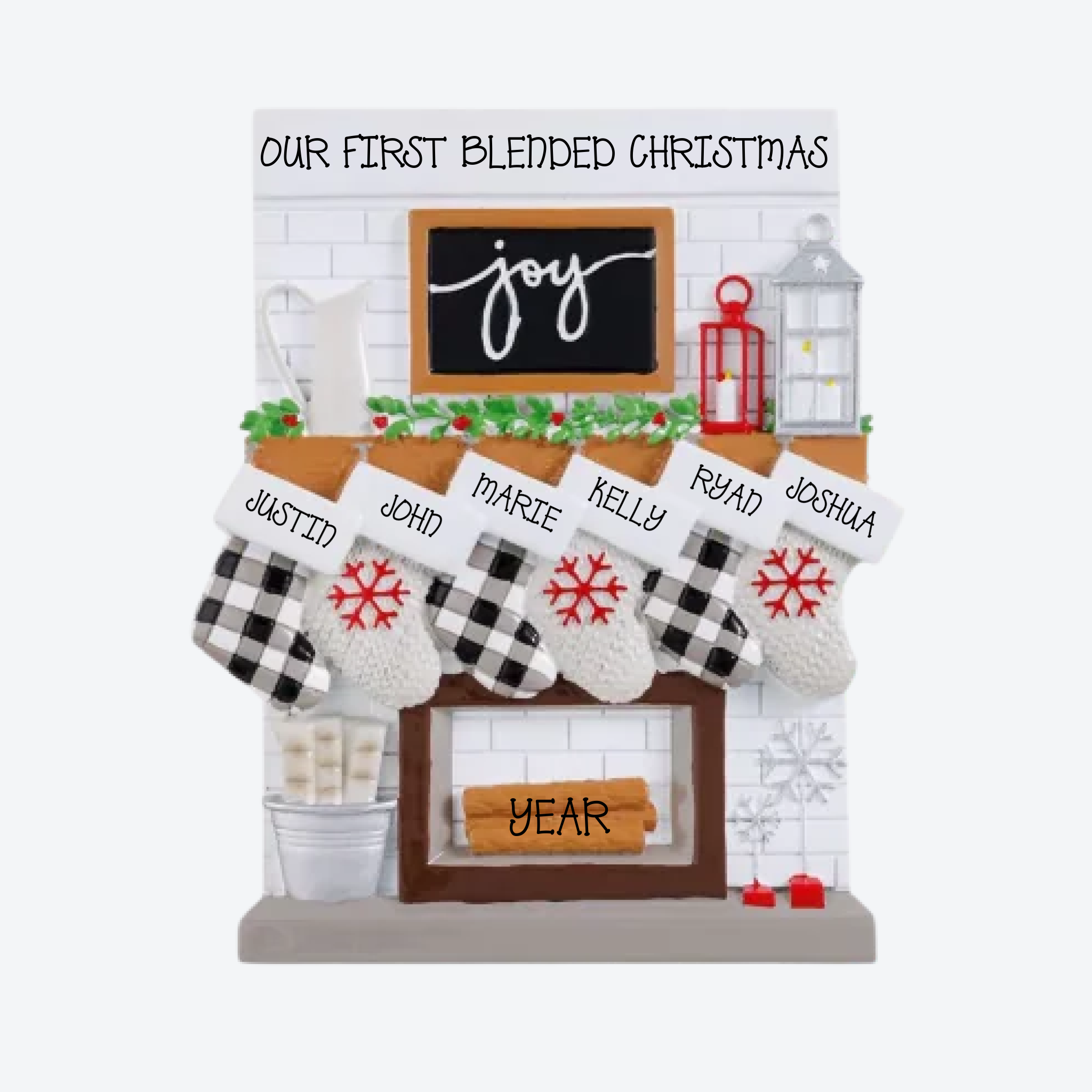 Fireplace Mantle Family of 6 Personalized Table Topper
