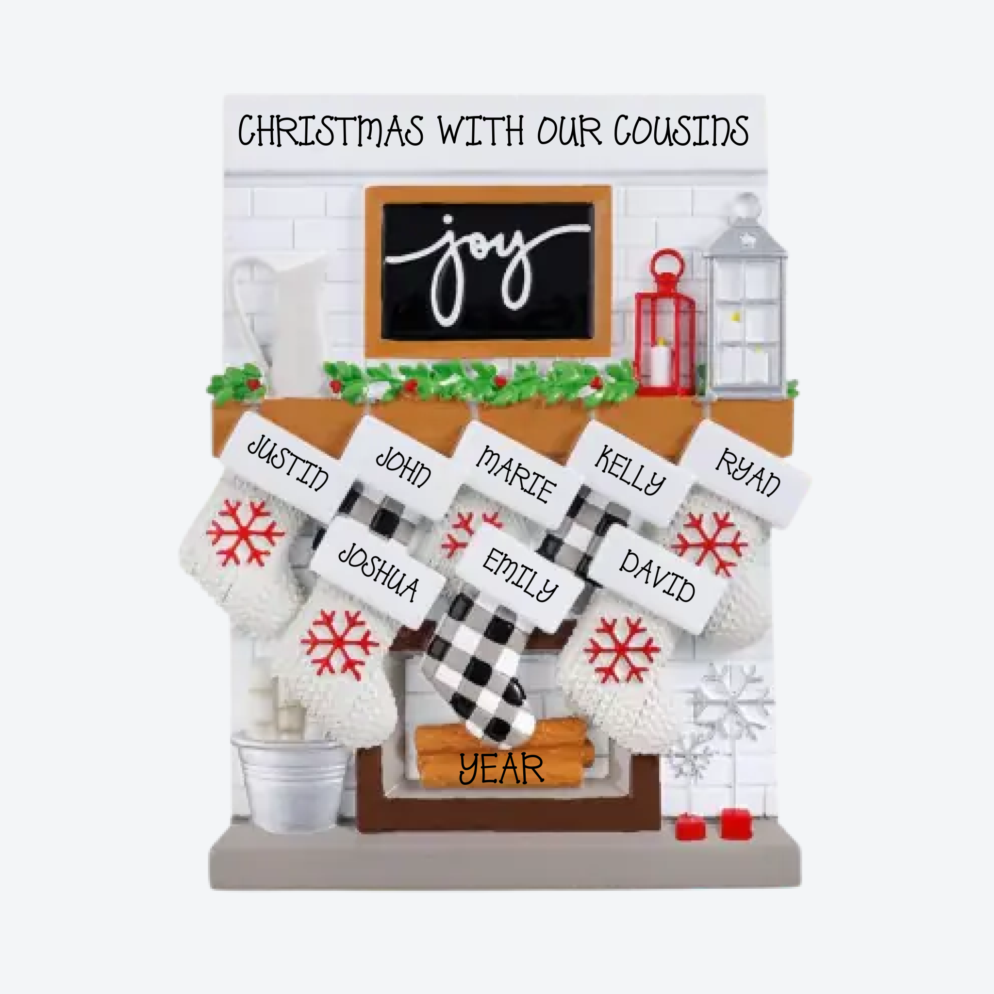 Fireplace Mantle Family of 8 Personalized Table Topper