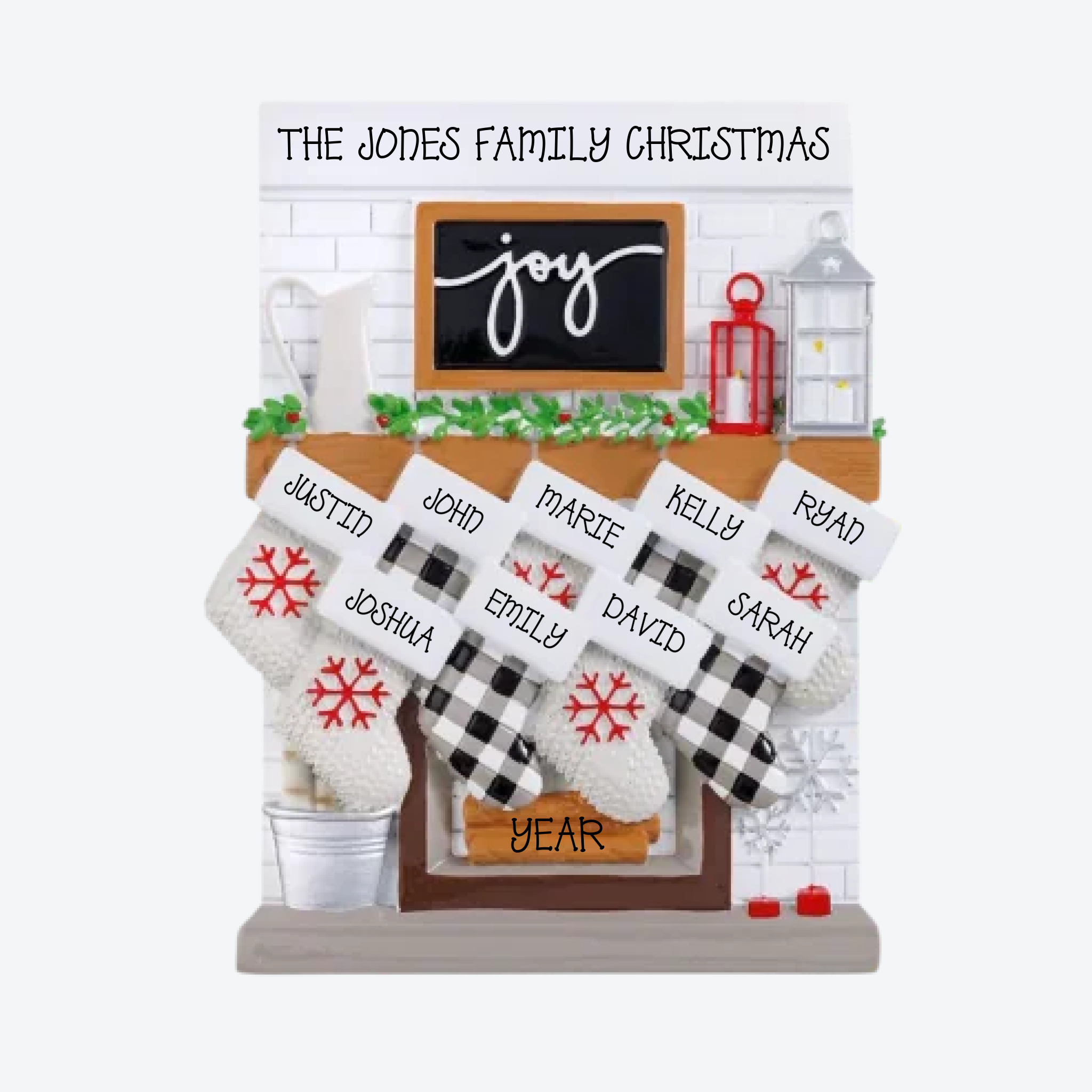 Fireplace Mantle Family of 9 Personalized Table Topper