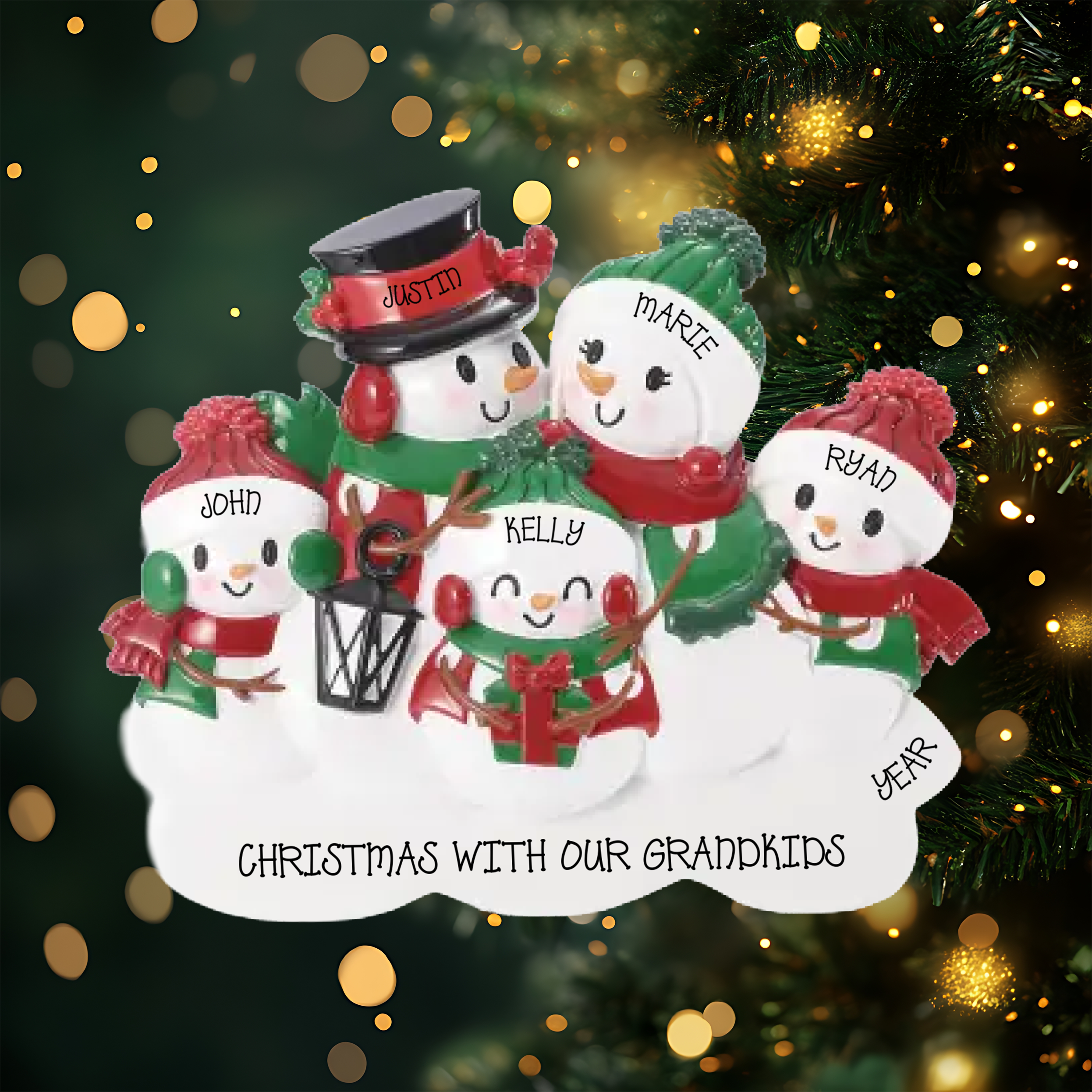Snowman Family of 5 Personalized Table Topper