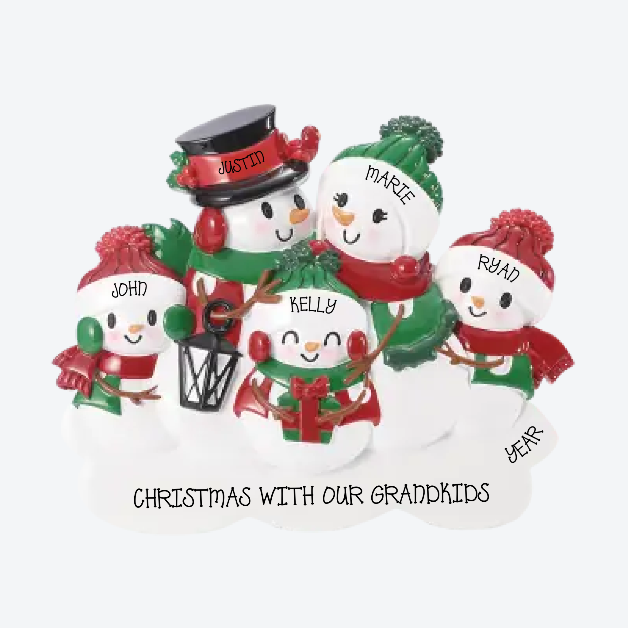 Snowman Family of 5 Personalized Table Topper