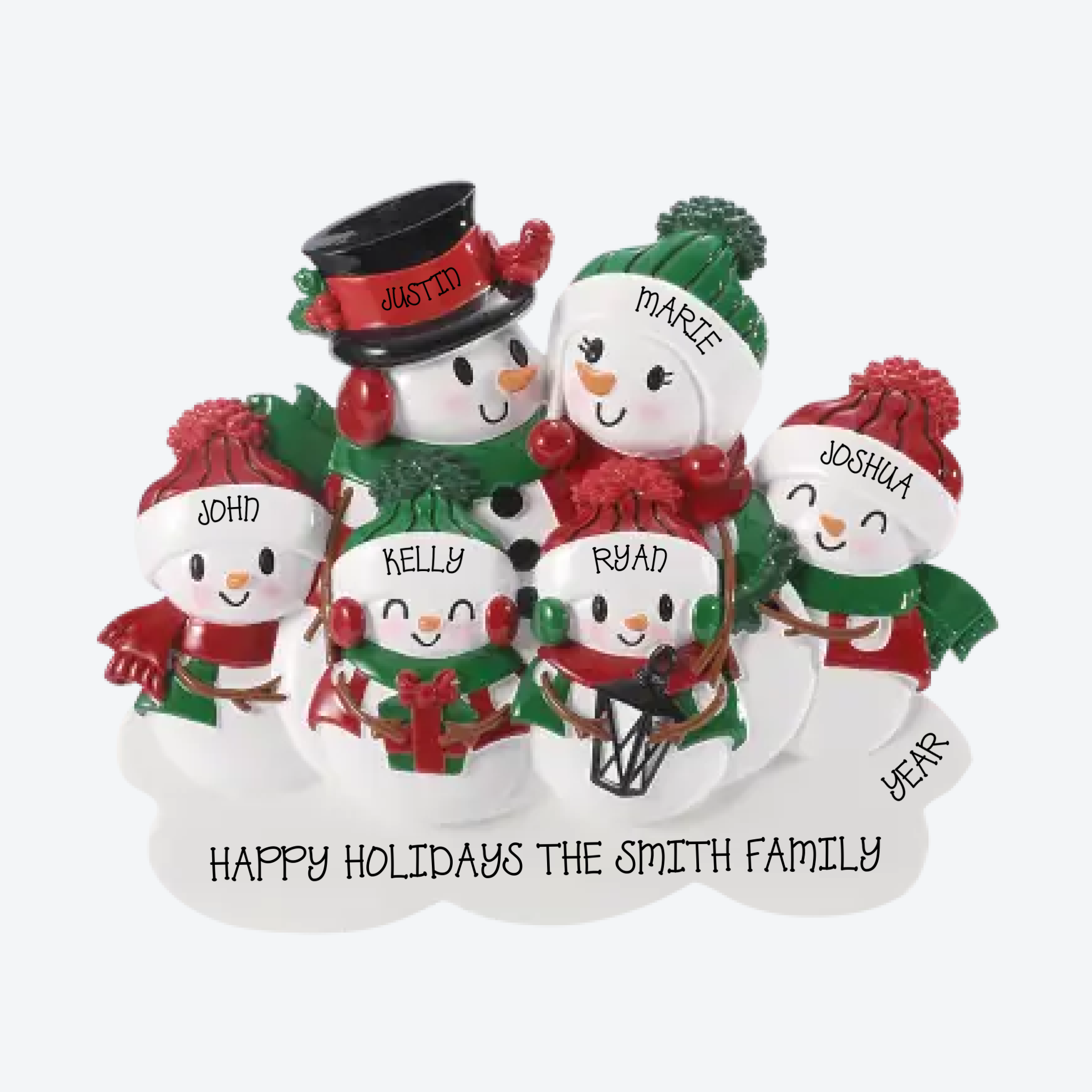 Snowman Family of 6 Personalized Table Topper