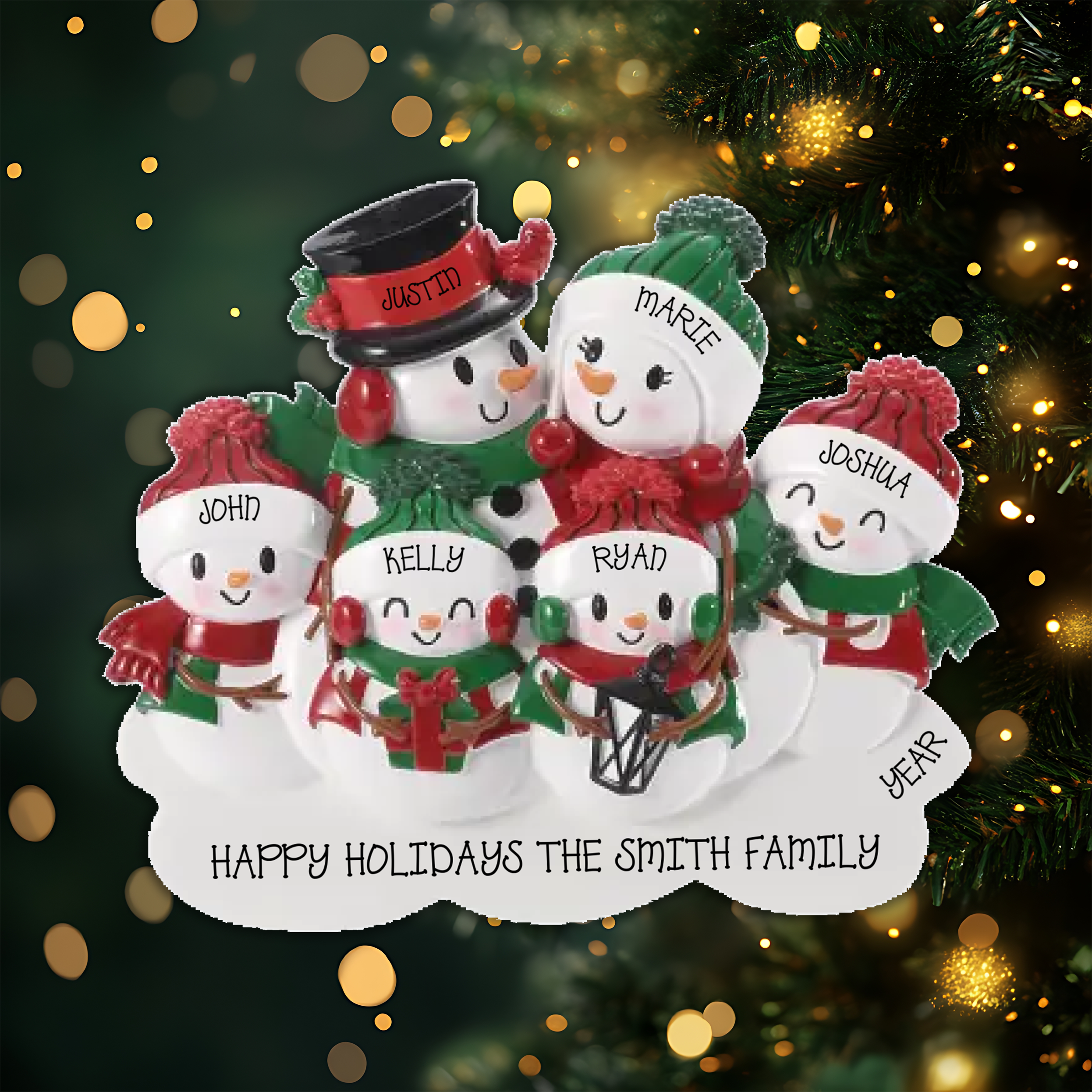 Snowman Family of 6 Personalized Table Topper