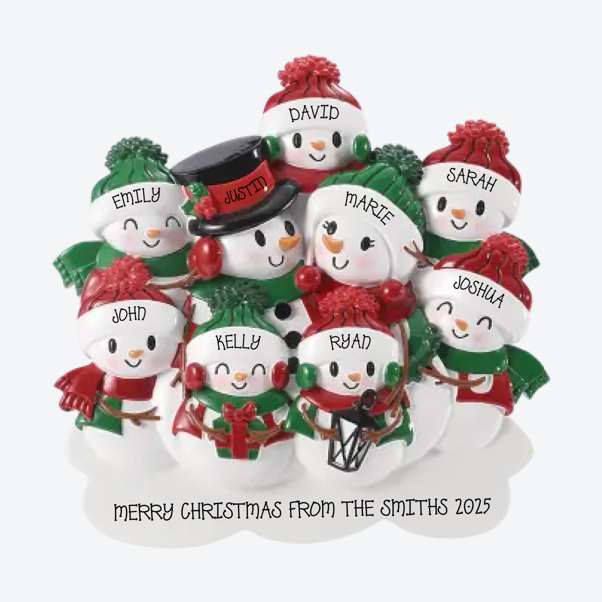 Snowman Family of 9 Personalized Table Topper