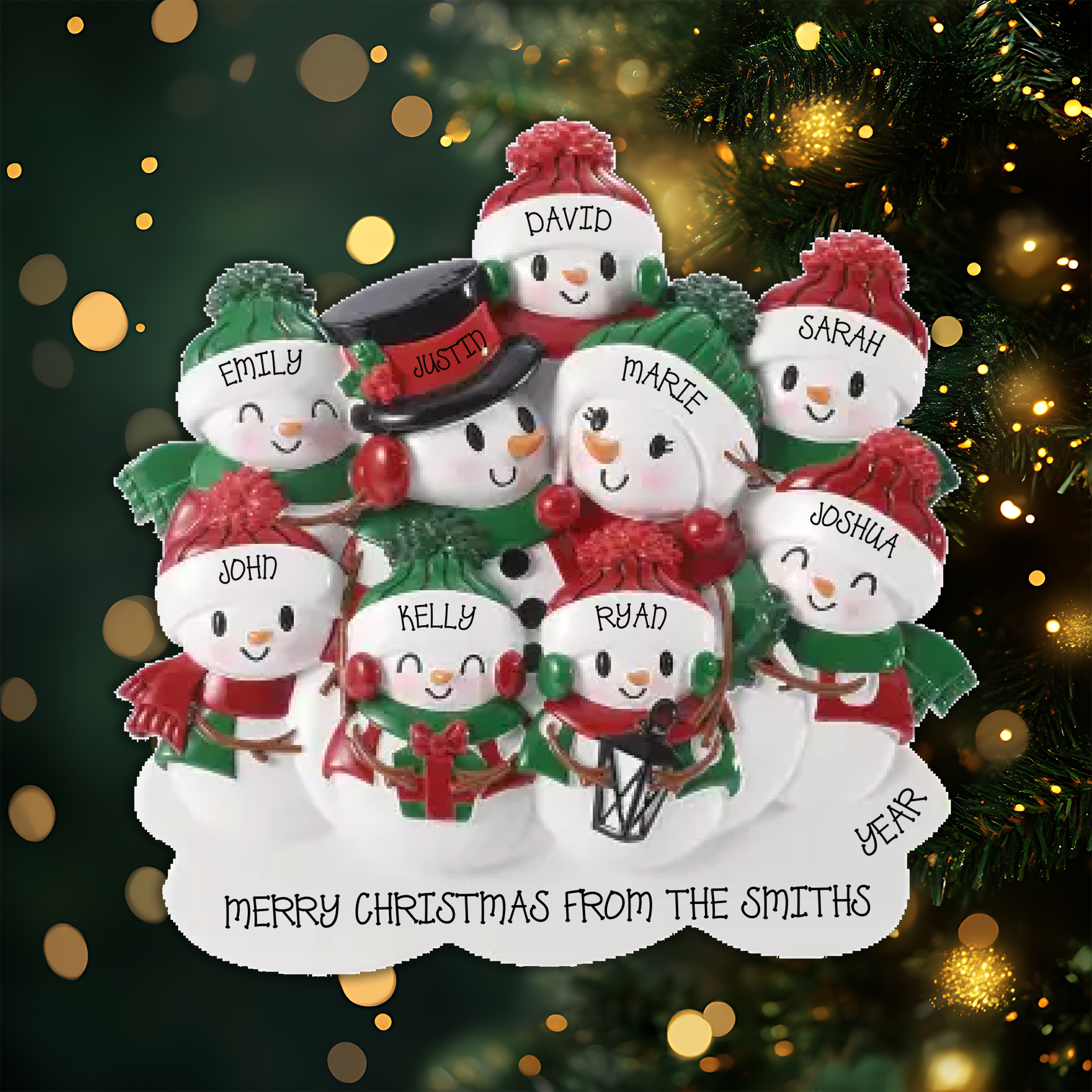 Snowman Family of 9 Personalized Table Topper
